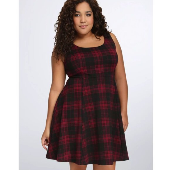 NWT Torrid 1 Plaid Textured Skater Dress 1X 14 16 - Picture 1 of 10